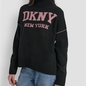 DKNY Black and Dusty Mauve Turtleneck Sweater